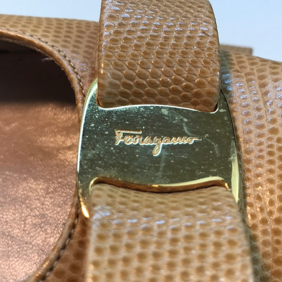 Salvatore Ferragamo Tan/Yellow Vera Pump Size 7.5