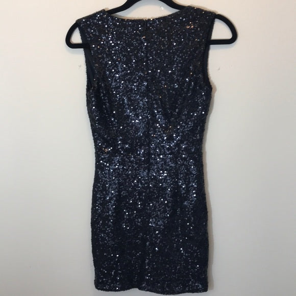 TOBI Black Sequined Mini Dress Plunging Neckline Size Small