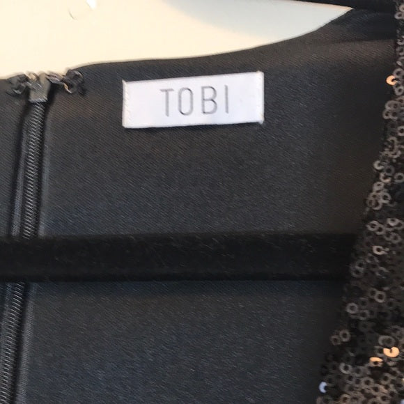 TOBI Black Sequined Mini Dress Plunging Neckline Size Small