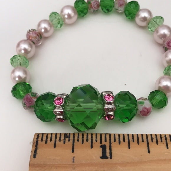 Pink & Green Hand Crafted Bracelet Size Medium