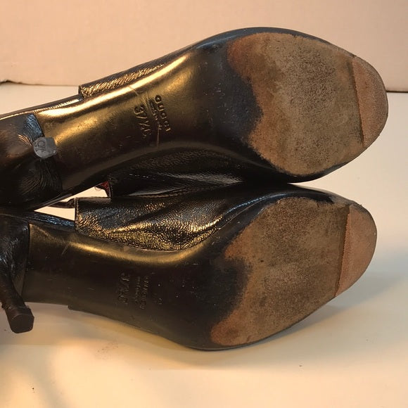 Gucci Black SlingBack OpenToe Leather Heels Sz 7.5