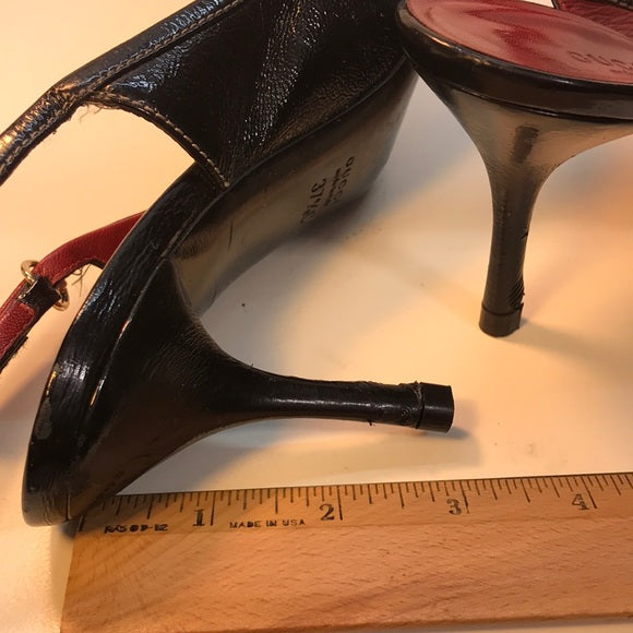 Gucci Black SlingBack OpenToe Leather Heels Sz 7.5