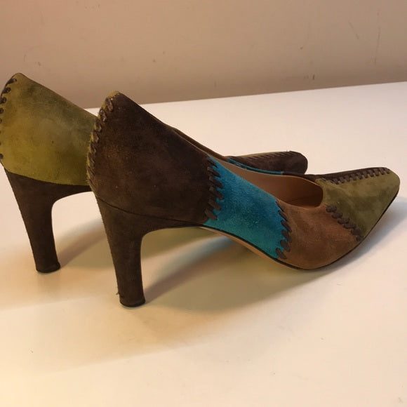 Salvatore Ferragamo Patchwork Suede Heels Size 8.5