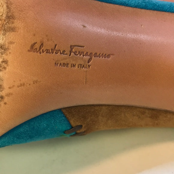 Salvatore Ferragamo Patchwork Suede Heels Size 8.5