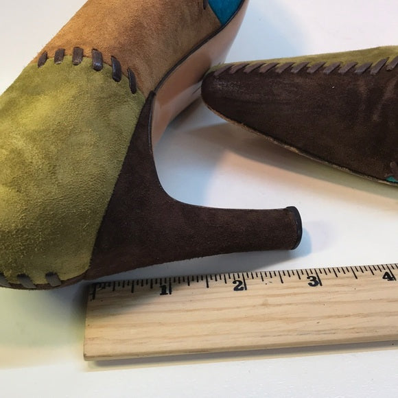 Salvatore Ferragamo Patchwork Suede Heels Size 8.5