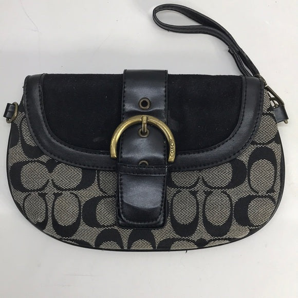 Coach Black & White Leather & Canvas Corner-Zip Wristlet • Women’s