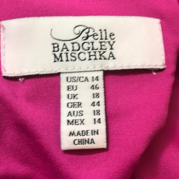 Badgley Mischka Fuchsia Lace-Sleeve Dress – Size 14