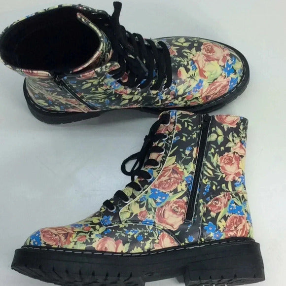Sugar Kaedy Floral Combat Boots – Size 11 – Memory‑Foam Comfort