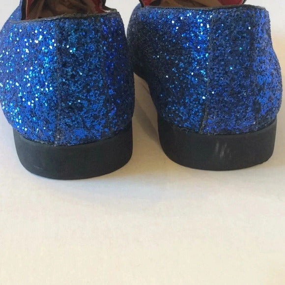 đź’Ž Blue Glitter Loafers Gold Tassels Size US8 Euro41