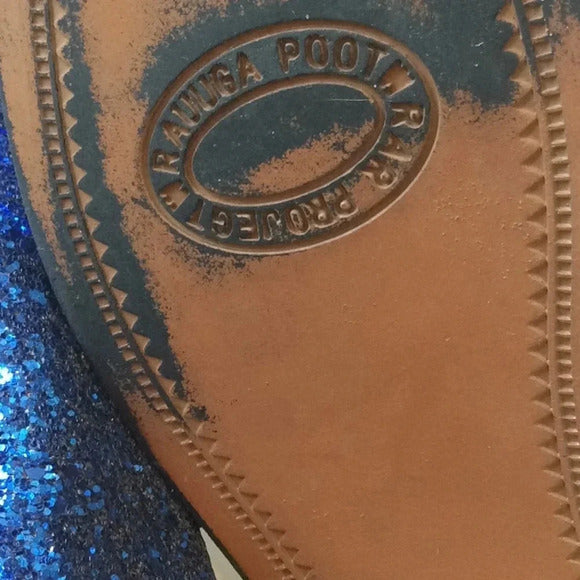 đź’Ž Blue Glitter Loafers Gold Tassels Size US8 Euro41
