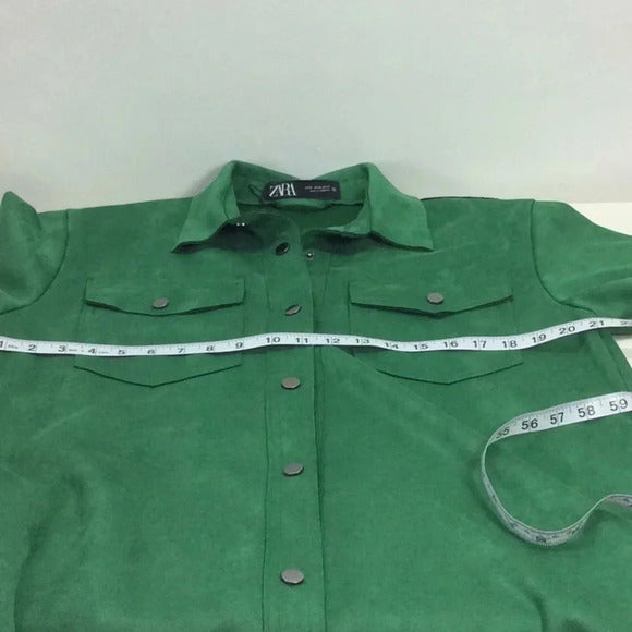 Zara Faux Suede Overshirt Jacket – Rich Green, Size XS