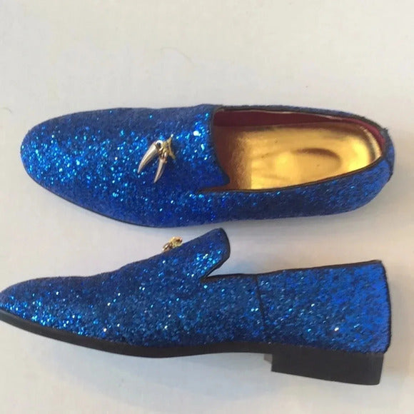 đź’Ž Blue Glitter Loafers Gold Tassels Size US8 Euro41