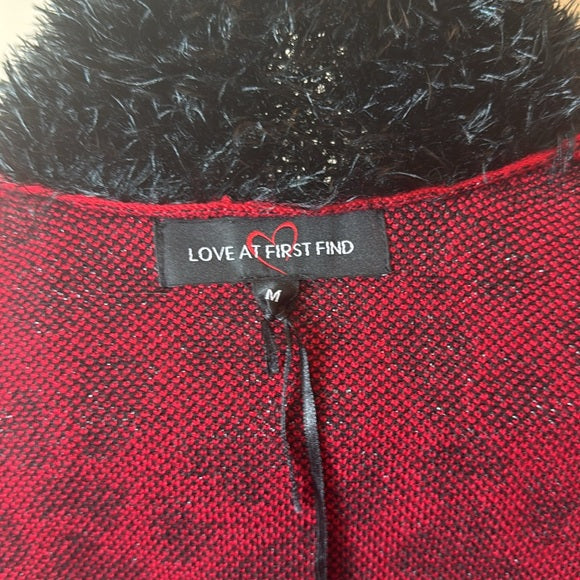 Love At First Find – Red Leopard Print Coat with Black Faux Fur Collar & Trim