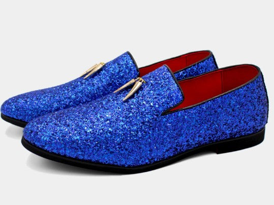 đź’Ž Blue Glitter Loafers Gold Tassels Size US8 Euro41