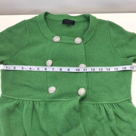 J.Crew Collection Green Cashmere-Blend Double-Breasted Sweater w/ Rhinestone Buttons