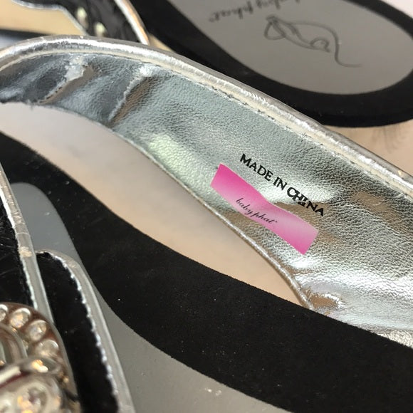 Baby Phat Black Leather + Silver Thong Platform Sandals • Women’s US 11