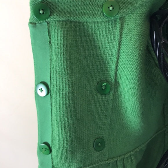 J.Crew Collection Green Cashmere-Blend Double-Breasted Sweater w/ Rhinestone Buttons