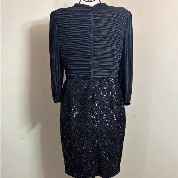 Vintage Black Sequin Embellished Sheath Dress by George F Couture.