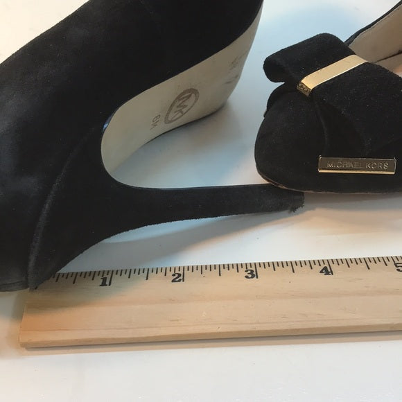 Michael Kors Black Suede Bow Pumps with Gold Trim Size 6