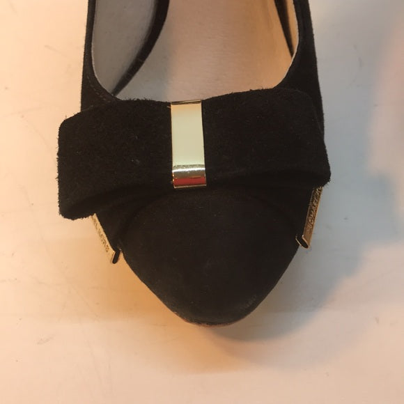 Michael Kors Black Suede Bow Pumps with Gold Trim Size 6