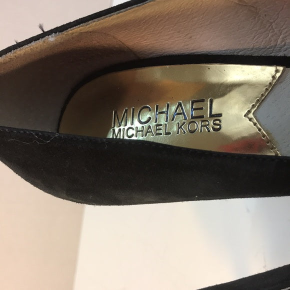 Michael Kors Black Suede Bow Pumps with Gold Trim Size 6