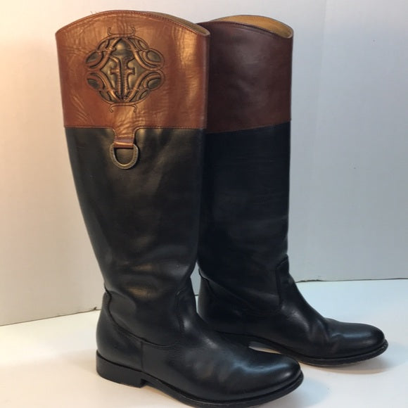 Frye Black & Brown Boots with Melissa Logo Size 7.5