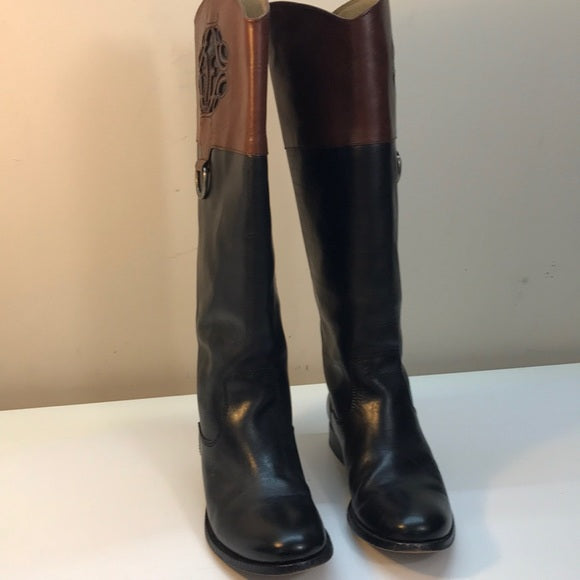 Frye Black & Brown Boots with Melissa Logo Size 7.5