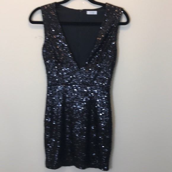 TOBI Black Sequined Mini Dress Plunging Neckline Size Small