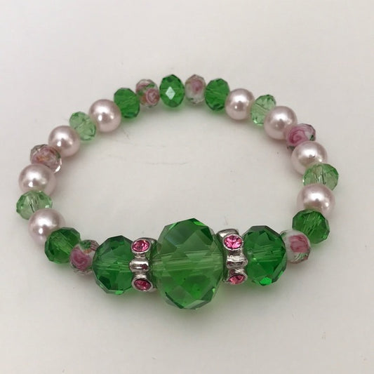 Pink & Green Hand Crafted Bracelet Size Medium