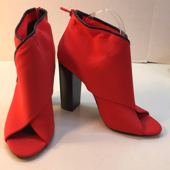 ALDO Red Canvas Open-Toe Booties with Black Trim Size 8