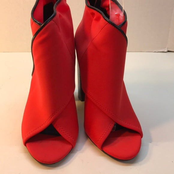 ALDO Red Canvas Open-Toe Booties with Black Trim Size 8