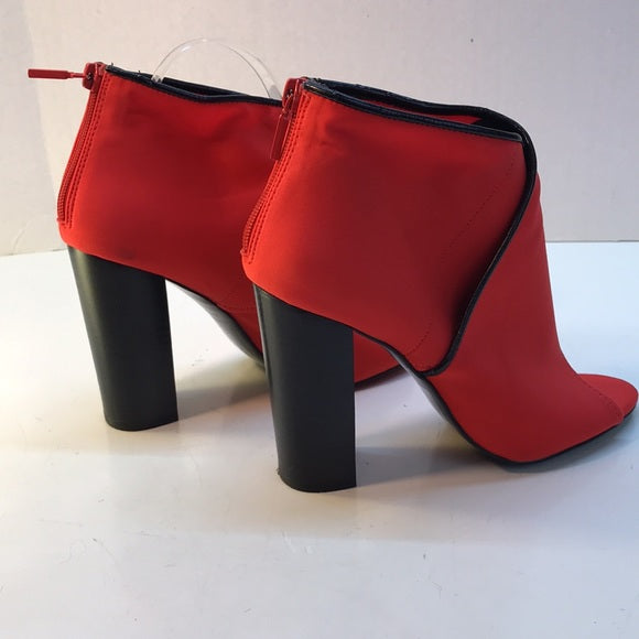 ALDO Red Canvas Open-Toe Booties with Black Trim Size 8