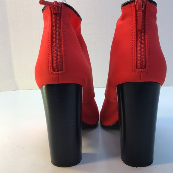 ALDO Red Canvas Open-Toe Booties with Black Trim Size 8