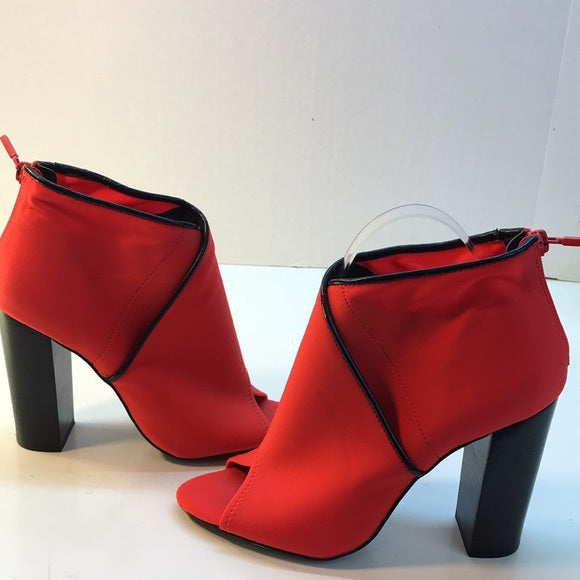 ALDO Red Canvas Open-Toe Booties with Black Trim Size 8