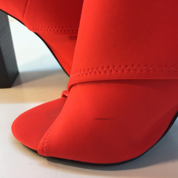 ALDO Red Canvas Open-Toe Booties with Black Trim Size 8