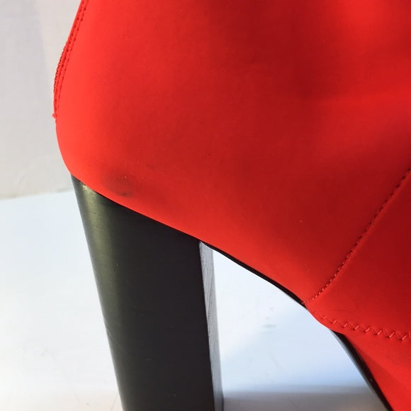 ALDO Red Canvas Open-Toe Booties with Black Trim Size 8