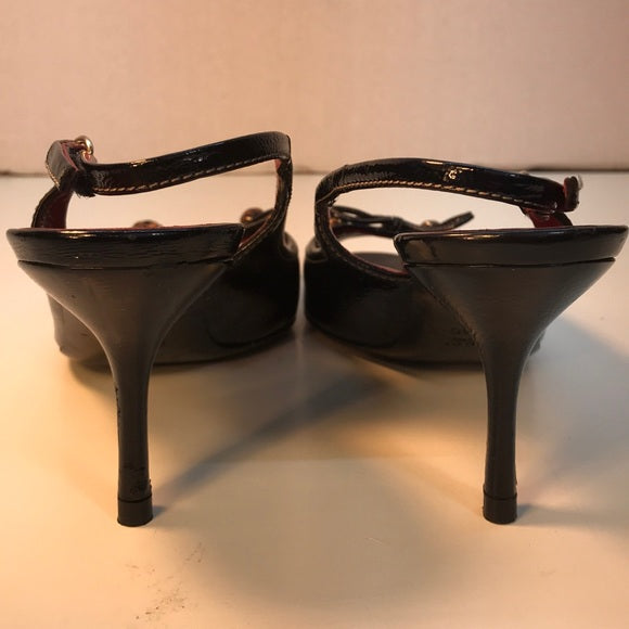 Gucci Black SlingBack OpenToe Leather Heels Sz 7.5