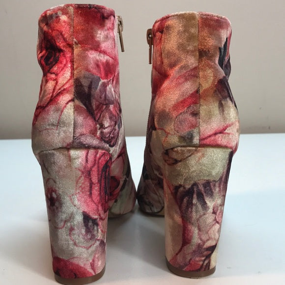 Liliana Red, Beige & Pink Tapestry Velour Booties Size 8