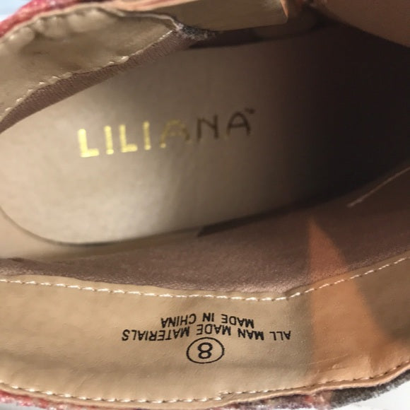 Liliana Red, Beige & Pink Tapestry Velour Booties Size 8