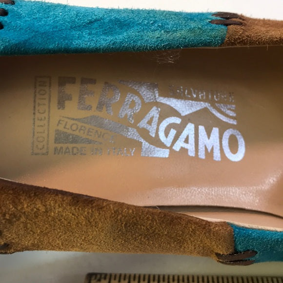 Salvatore Ferragamo Patchwork Suede Heels Size 8.5