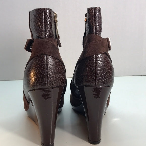 NWT Cole Haan Brown Suede & Leather Wedges Booties Size 11