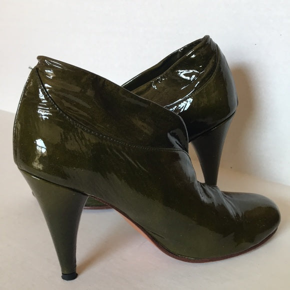 Mishka Vintage Army Green Leather Booties Size 8 in original box