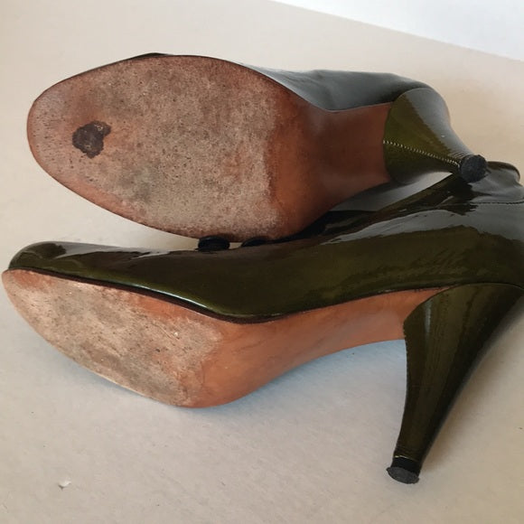 Mishka Vintage Army Green Leather Booties Size 8 in original box