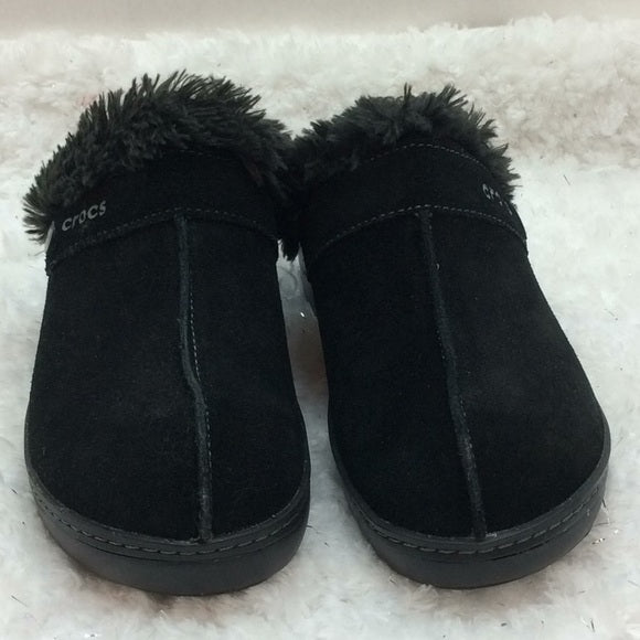 CROC Black & Gray Clogs with Fur Lining Size 7