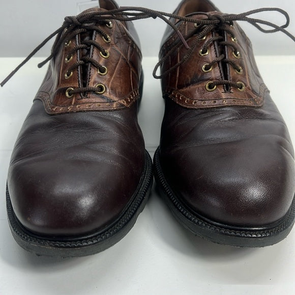 FootJoy ICON Brown & Tan Leather Oxford Style Spiked Golf Shoes – Men's Size 9.5