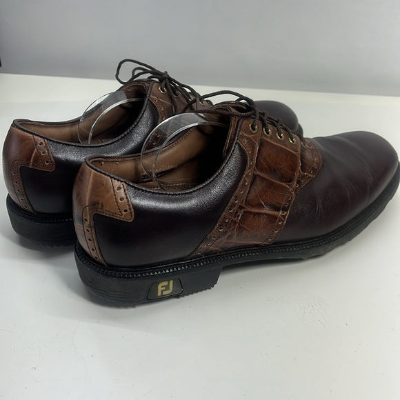 FootJoy ICON Brown & Tan Leather Oxford Style Spiked Golf Shoes – Men's Size 9.5