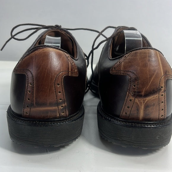 FootJoy ICON Brown & Tan Leather Oxford Style Spiked Golf Shoes – Men's Size 9.5