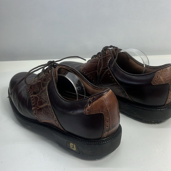FootJoy ICON Brown & Tan Leather Oxford Style Spiked Golf Shoes – Men's Size 9.5