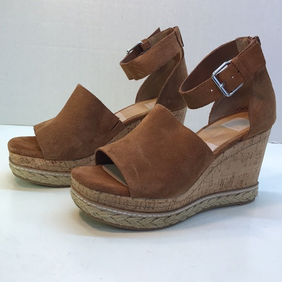 Dolce Vita Cognac Leather Wedge Sandals • Women's US 8