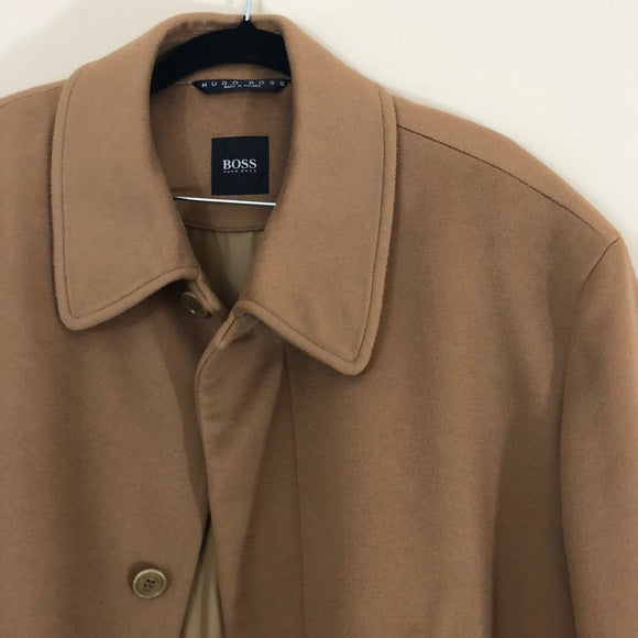 Hugo Boss Men’s Tan Virgin Wool & Cashmere Coat – Size 46R